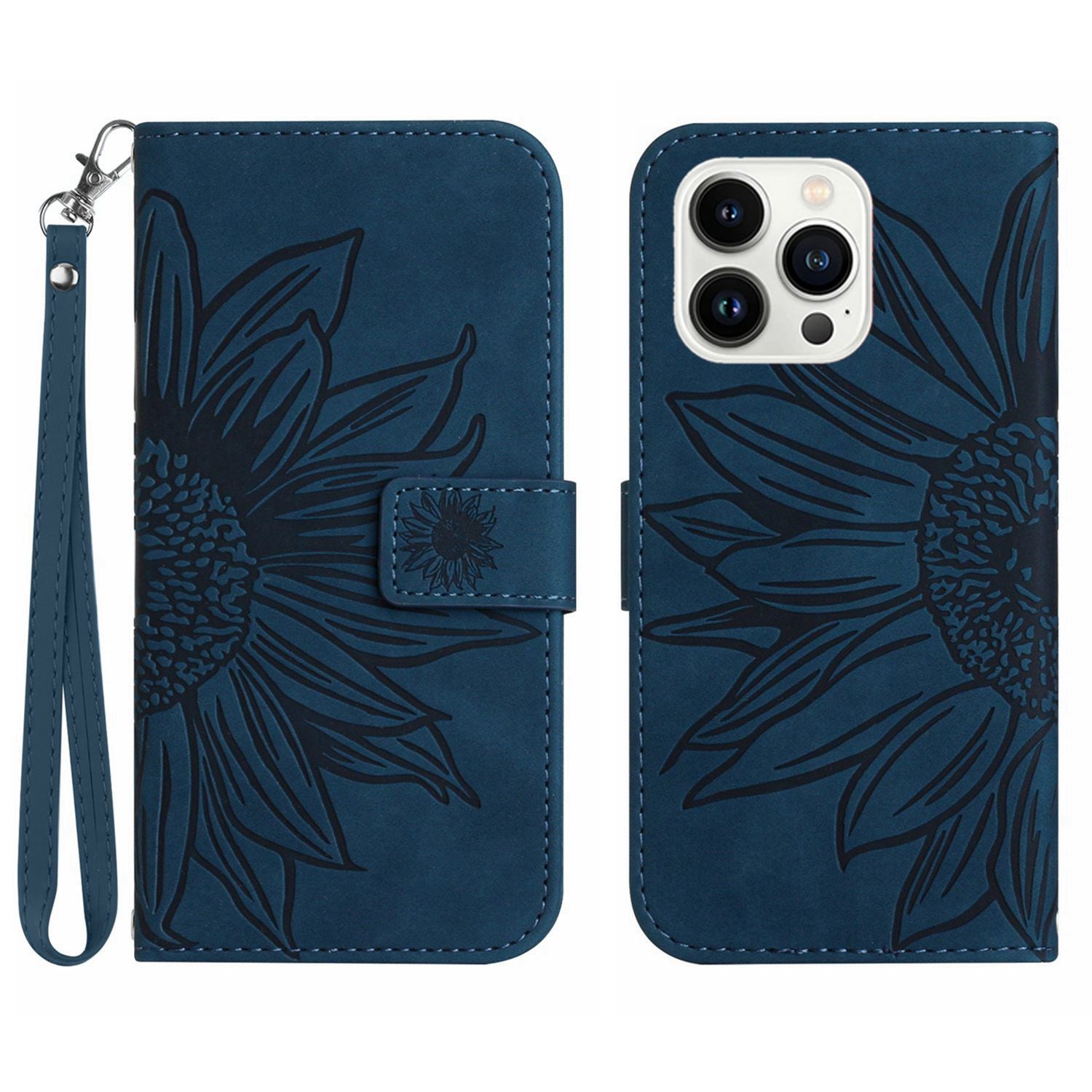 HT04 pro iPhone 15 Pro Max Pouzdro na telefon proti upuštění Slunečnicový stojánek Kožený obal na peněženku s popruhem na ruku HT04 pro iPhone 15 Pro Max Pouzdro na telefon proti upuštění Slunečnicový stojánek Kožený obal na peněženku s popruhem na ruku